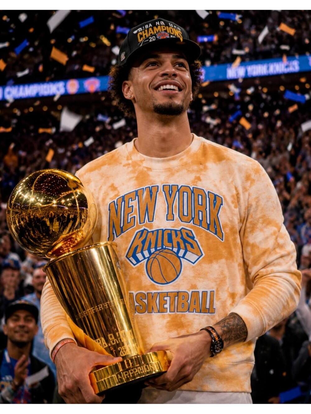 NBA New York Knicks Sweatshirt Mens Size Medium Orange Tie-Dye World Champs NWT